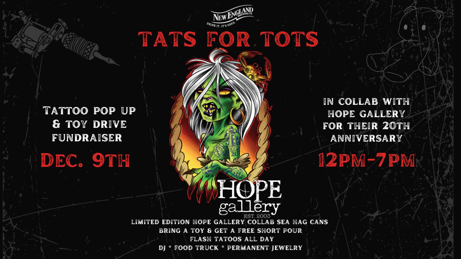 Tattoo Pop Up & Toy Drive Fundraiser in Collaboration with Hope Gallery for their 20th Anniversary Event Photo